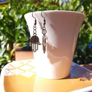Bronze Hamsa Hand Open Finger Dangle Earrings